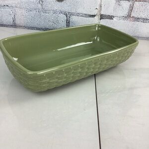 LONGABERGER Pottery Woven Reflections Cornflower Sage Green Large Casserole Dish